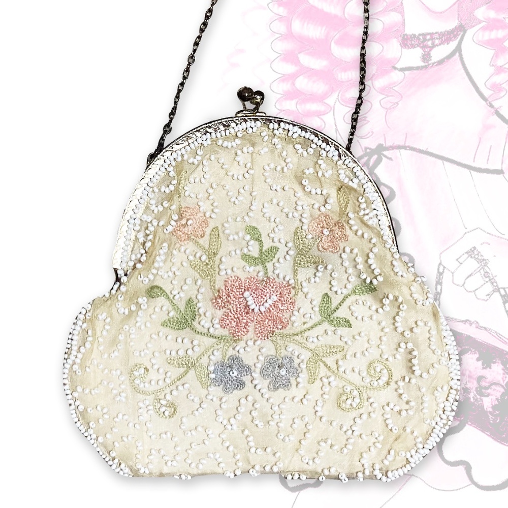 Vintage Belgium Beaded Floral Coin Purse